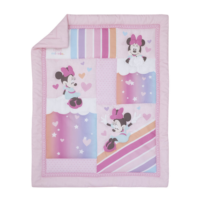 Disney Minnie Mouse Be Happy Pink Rainbow Stars And Clouds 3 Piece Nursery Mini Crib Bedding Set Comforter And Two Fitted Mini Crib Sheets Reviews Wayfair Canada